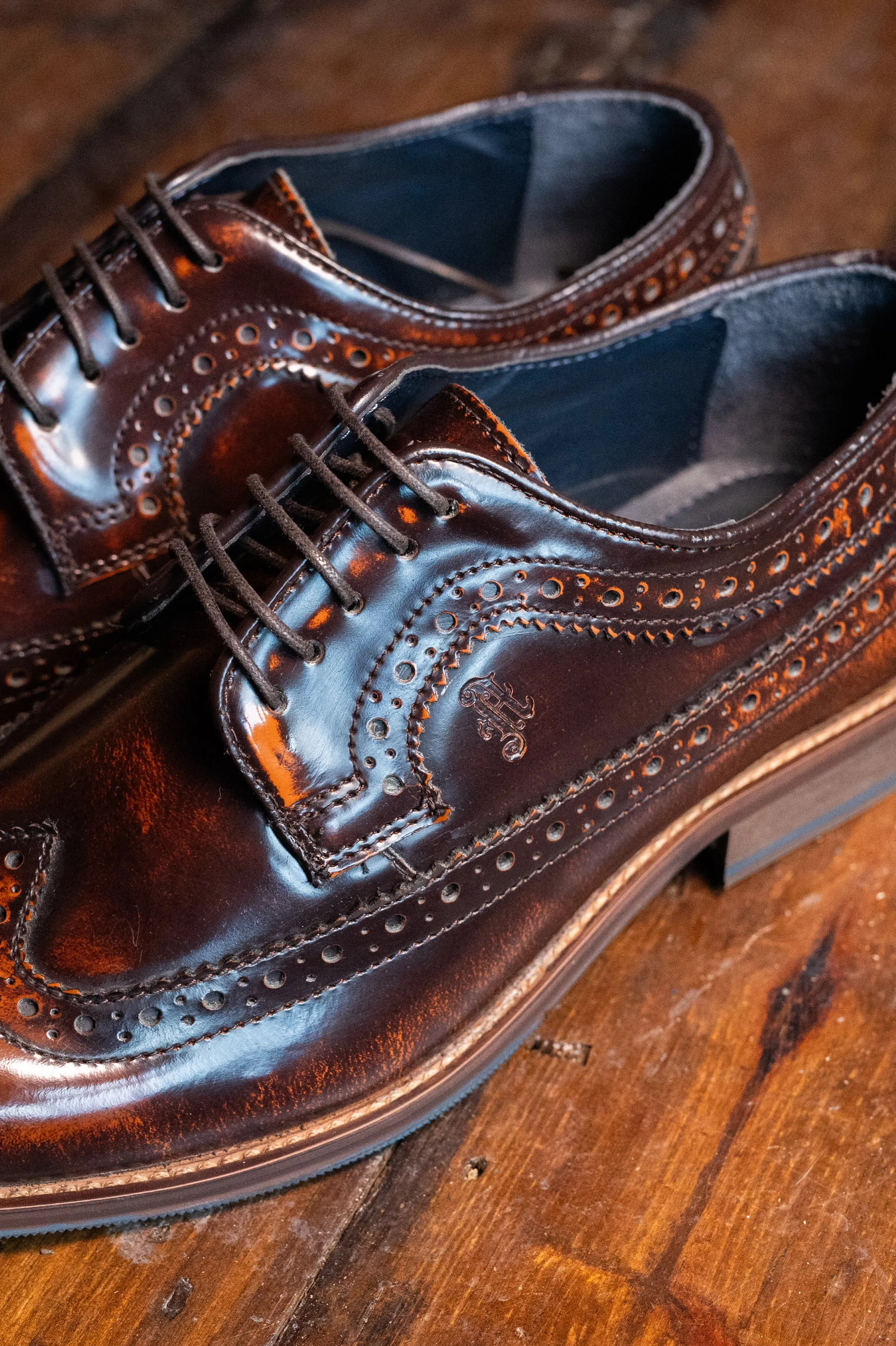 Amen Brushed Tan Hi Shine Brogues