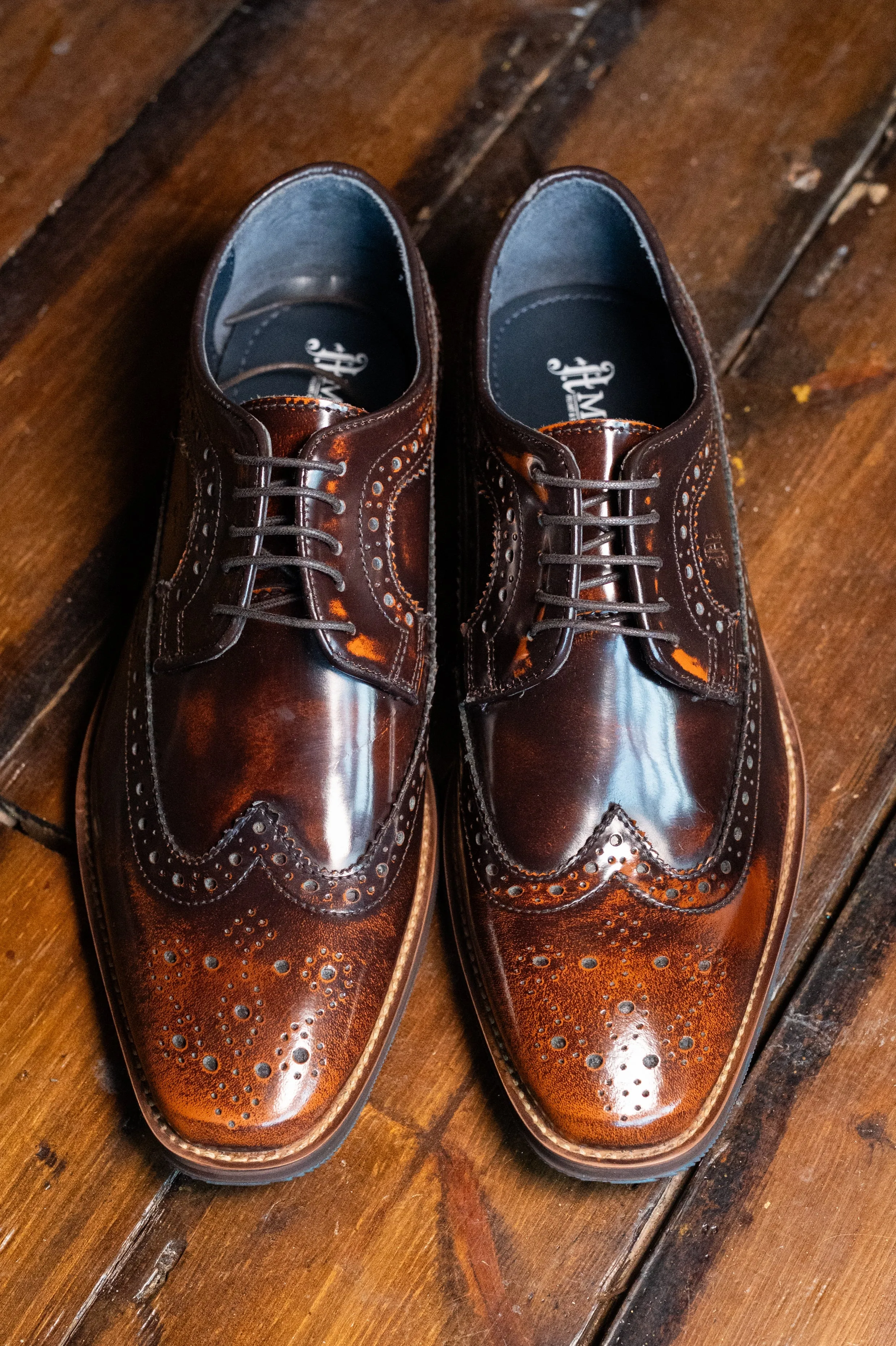 Amen Brushed Tan Hi Shine Brogues