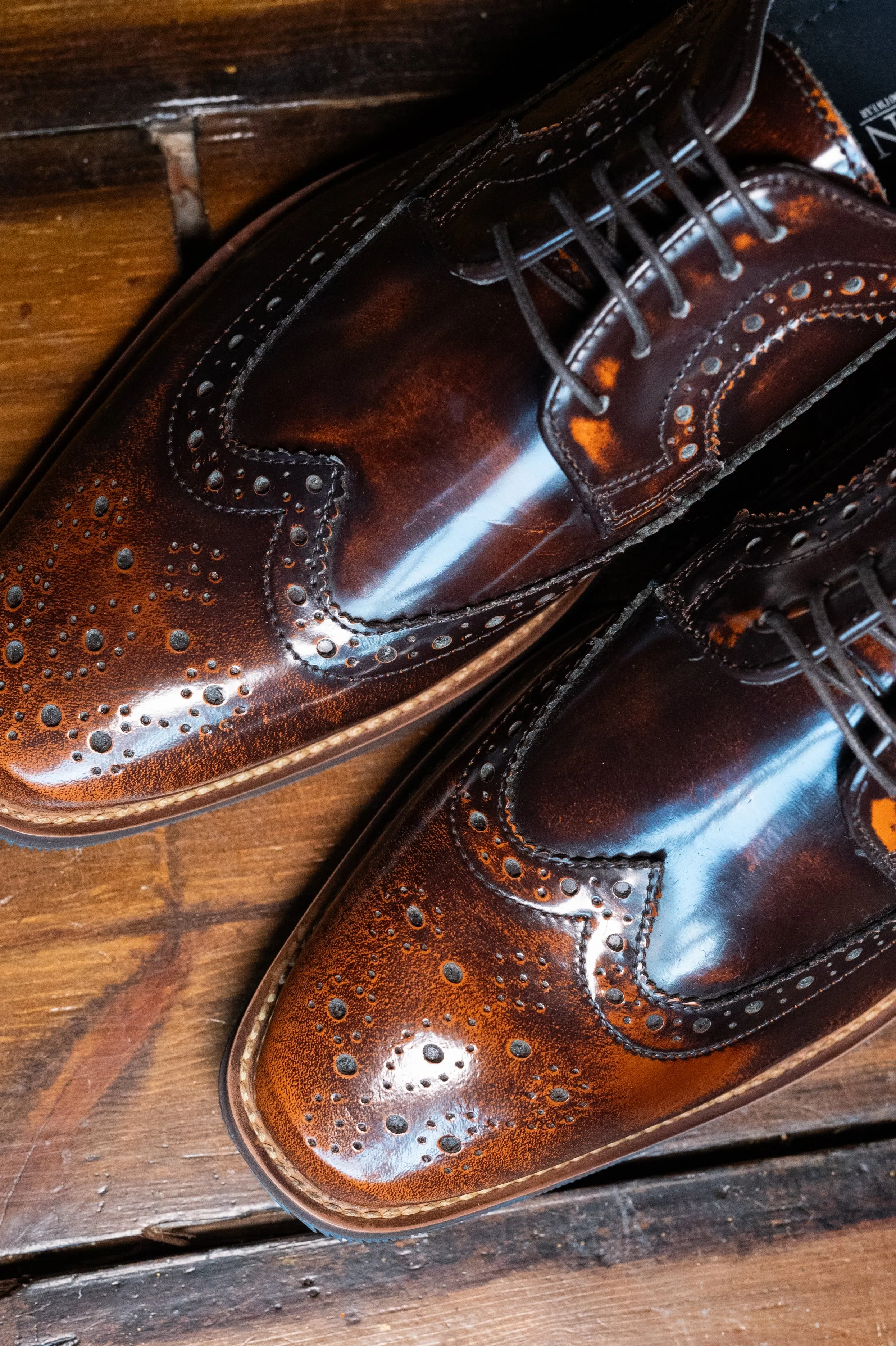 Amen Brushed Tan Hi Shine Brogues