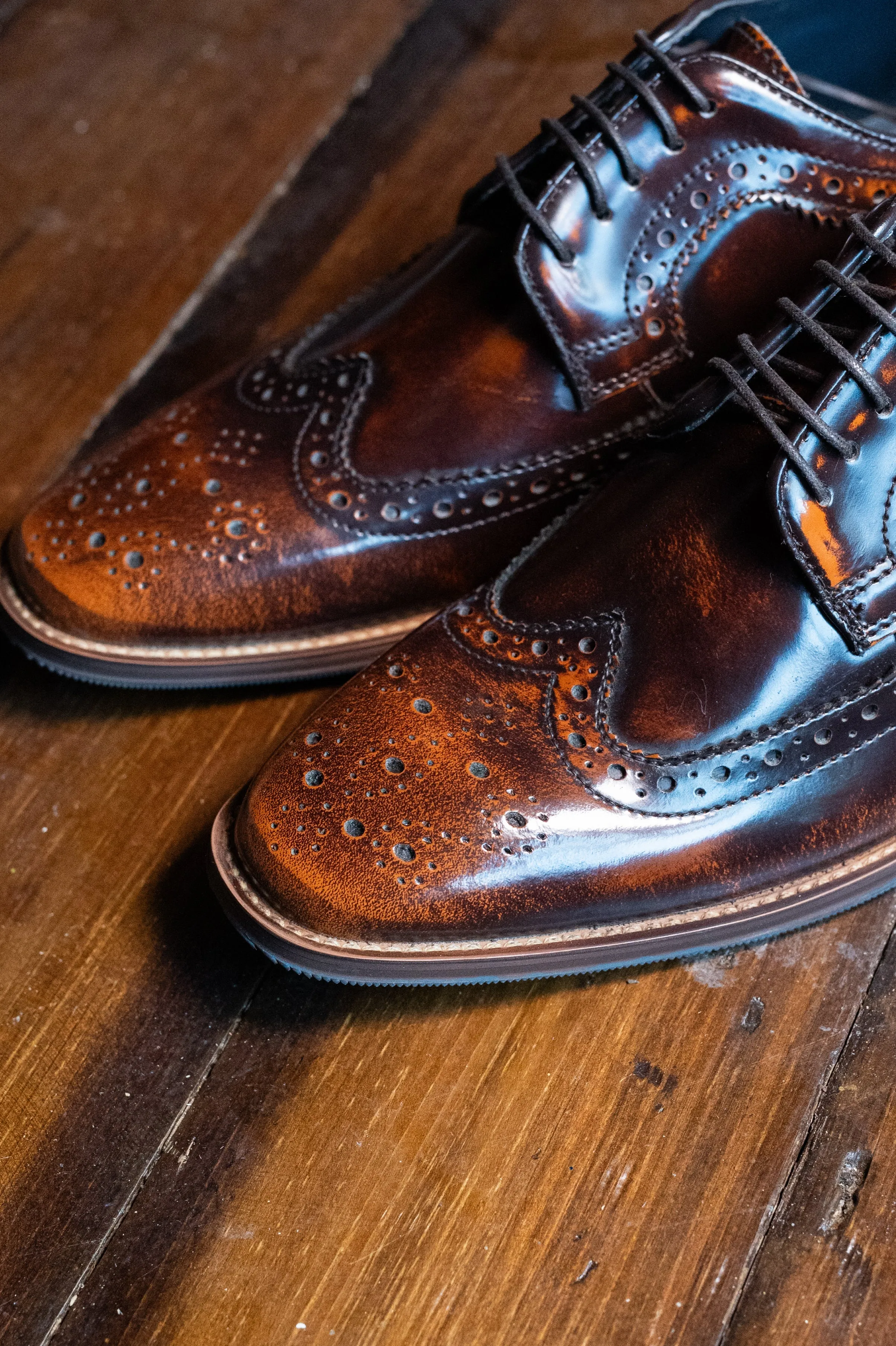 Amen Brushed Tan Hi Shine Brogues