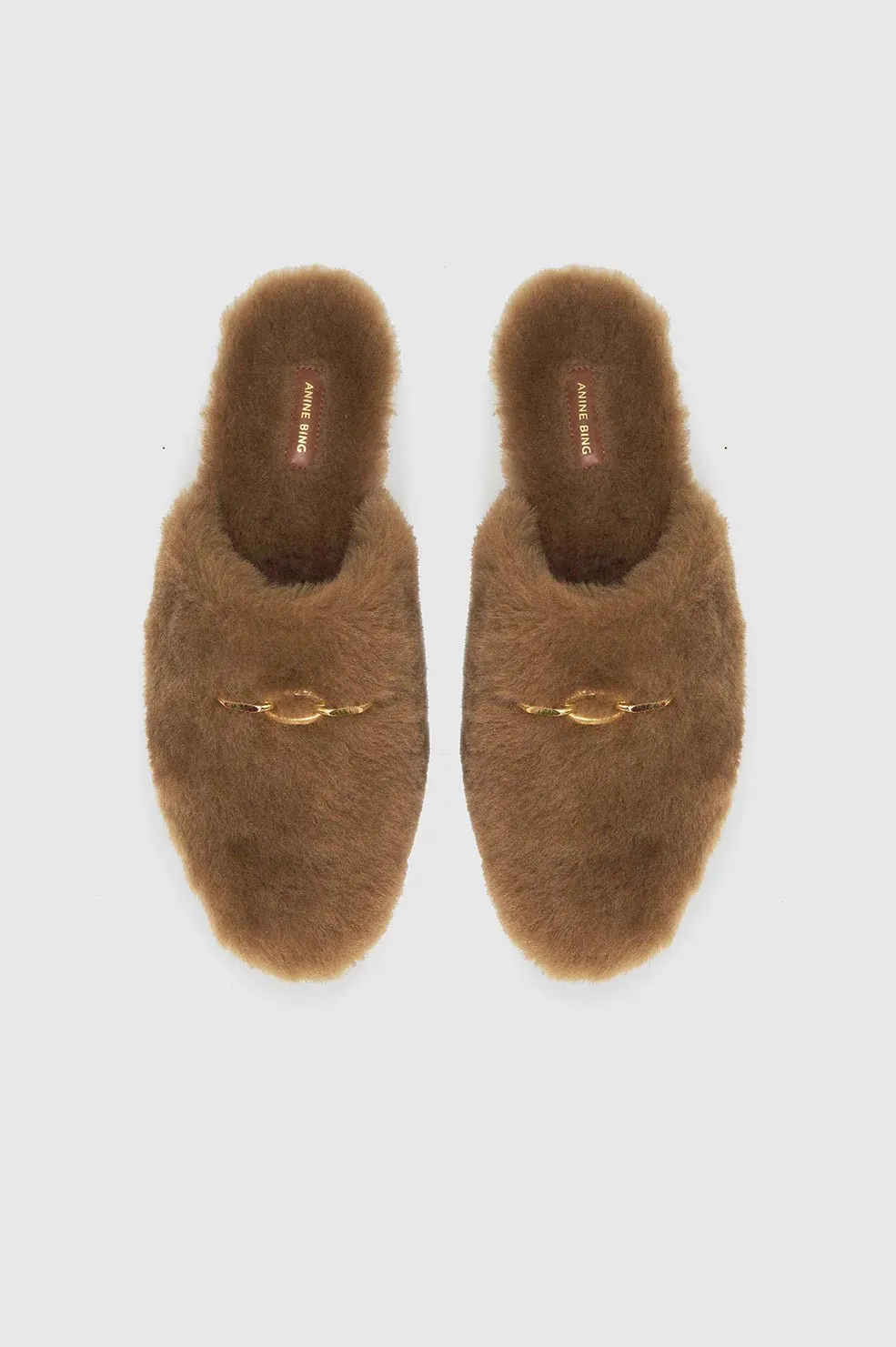 Anine Bing - Shearling Mules in Camel