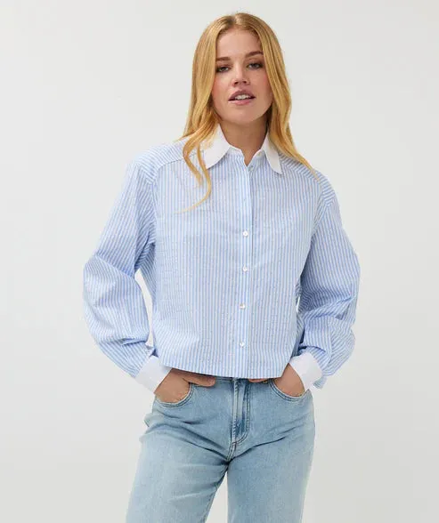 BLOUSE RHINESTONES STRIPED-BLUE/WHITE