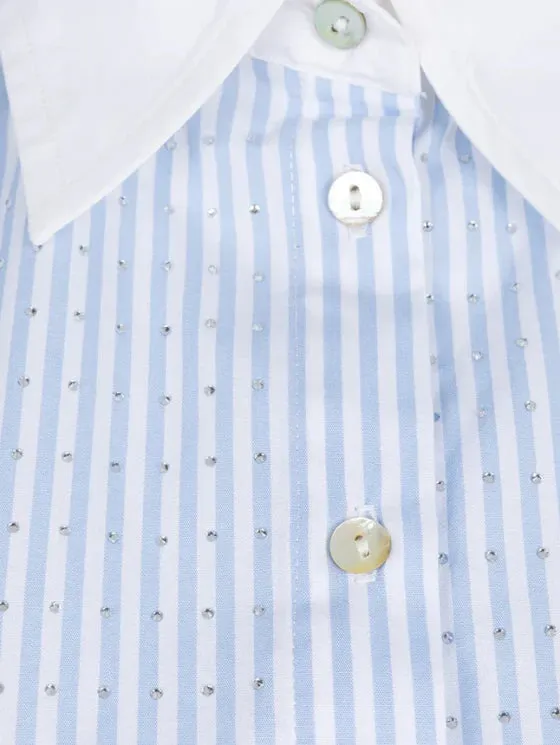 BLOUSE RHINESTONES STRIPED-BLUE/WHITE