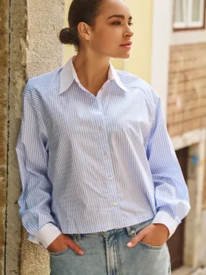 BLOUSE RHINESTONES STRIPED-BLUE/WHITE