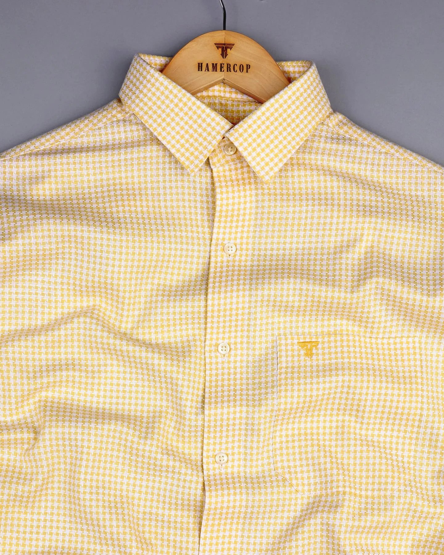 Canary Yellow Houndstooth Amsler Dobby Cotton Shirt