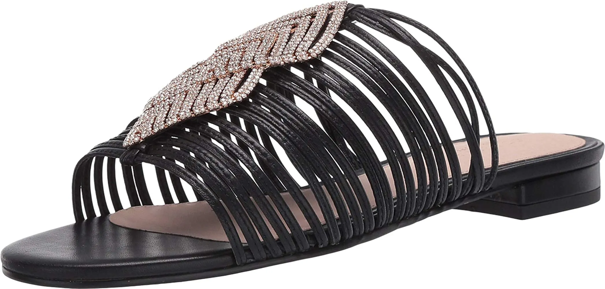 Cecelia New York Darleen Slide Sandal Black/Silver Stone Slip On Caged Mule Flat