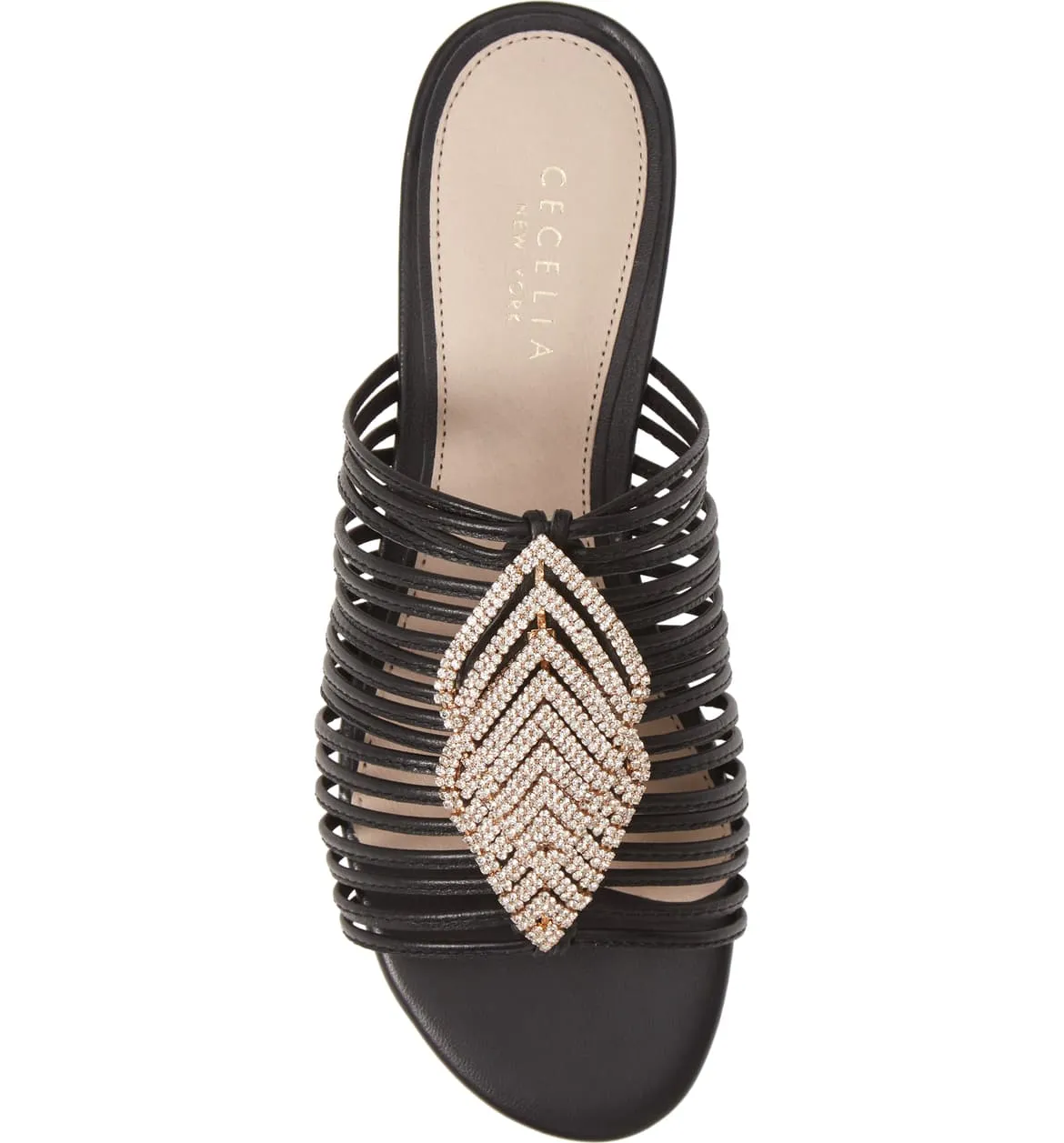 Cecelia New York Darleen Slide Sandal Black/Silver Stone Slip On Caged Mule Flat