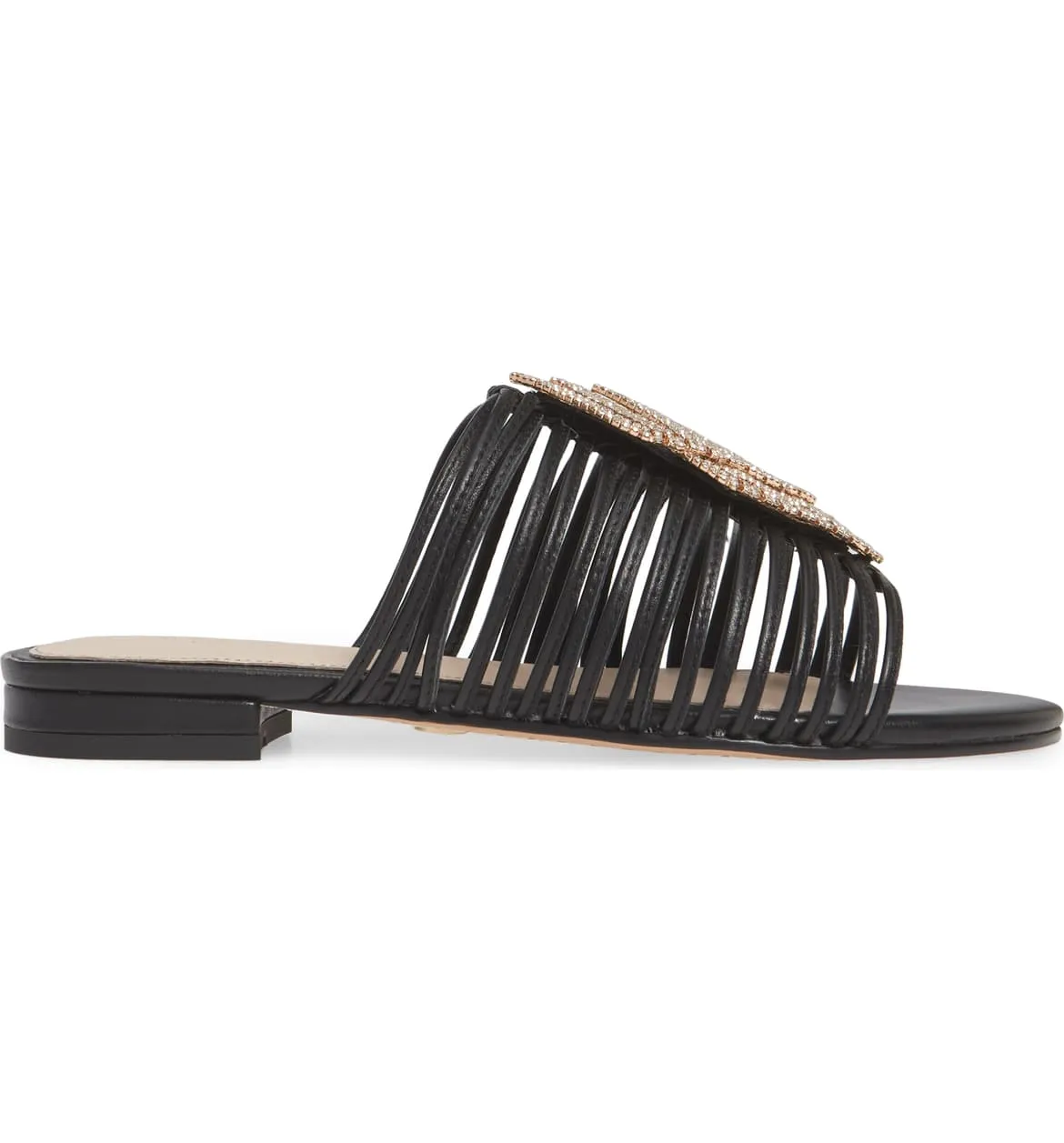 Cecelia New York Darleen Slide Sandal Black/Silver Stone Slip On Caged Mule Flat