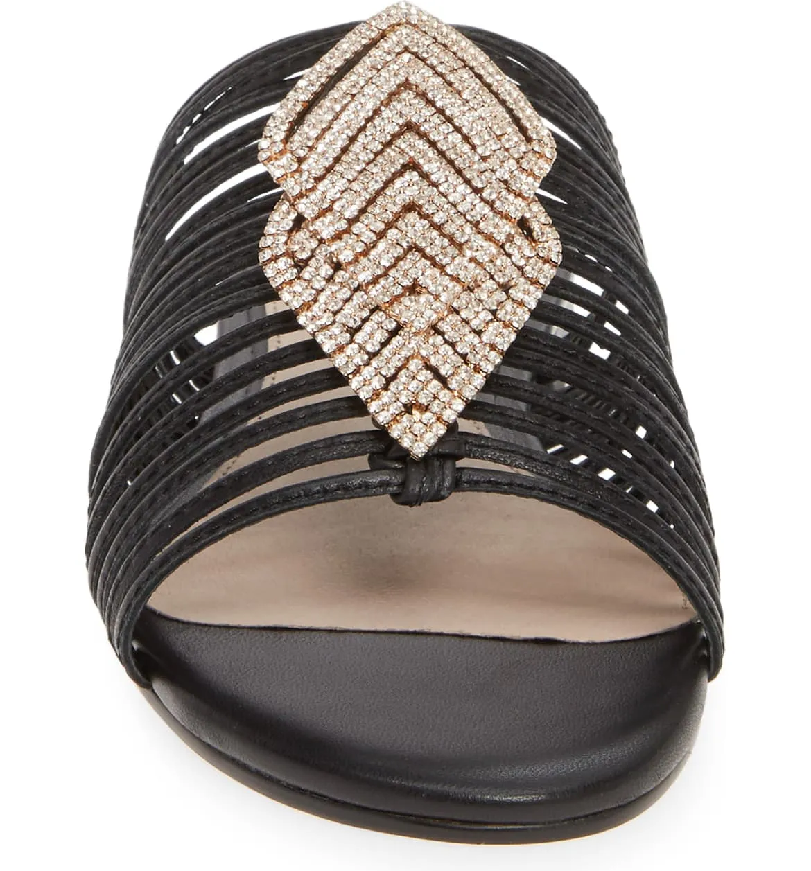 Cecelia New York Darleen Slide Sandal Black/Silver Stone Slip On Caged Mule Flat