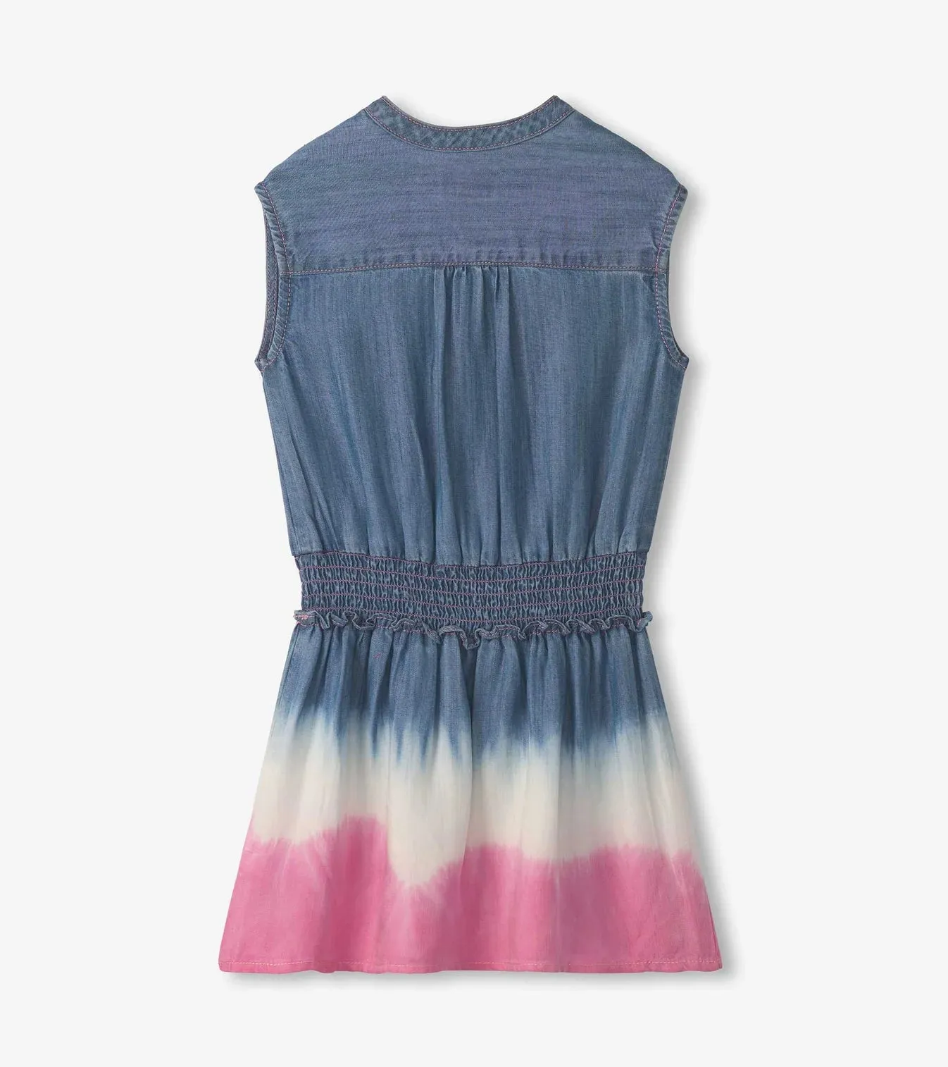 Chambray Sunset Dip Dye Smocked Waist Dress