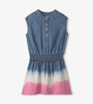 Chambray Sunset Dip Dye Smocked Waist Dress
