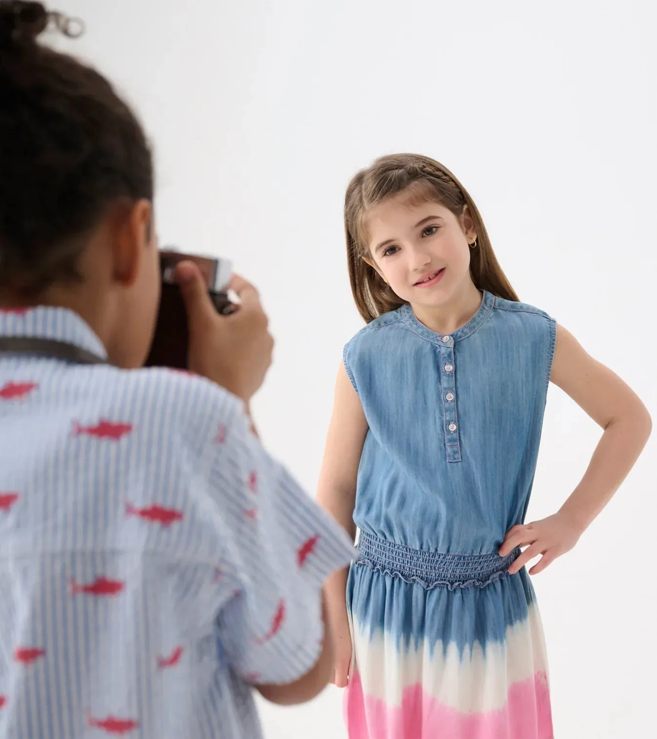 Chambray Sunset Dip Dye Smocked Waist Dress
