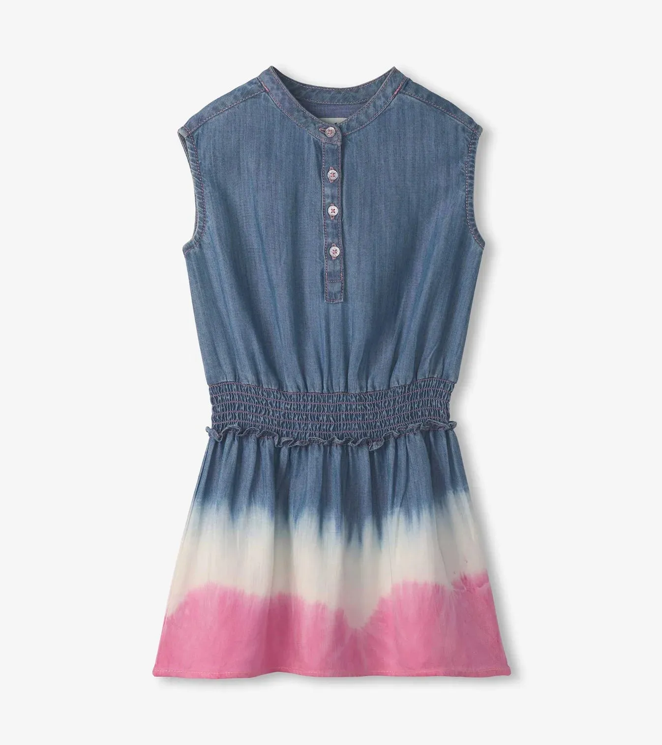 Chambray Sunset Dip Dye Smocked Waist Dress