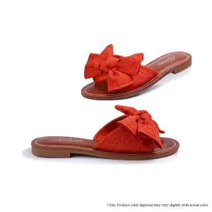 CLARISSA-1 CROC FOOTBED BOW SANDAL - TANGERINE