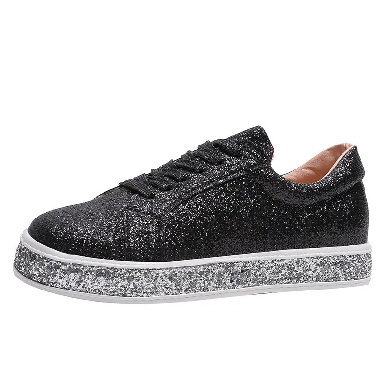 Comelyy Breathable Lace Up Sliver Bling Shoes