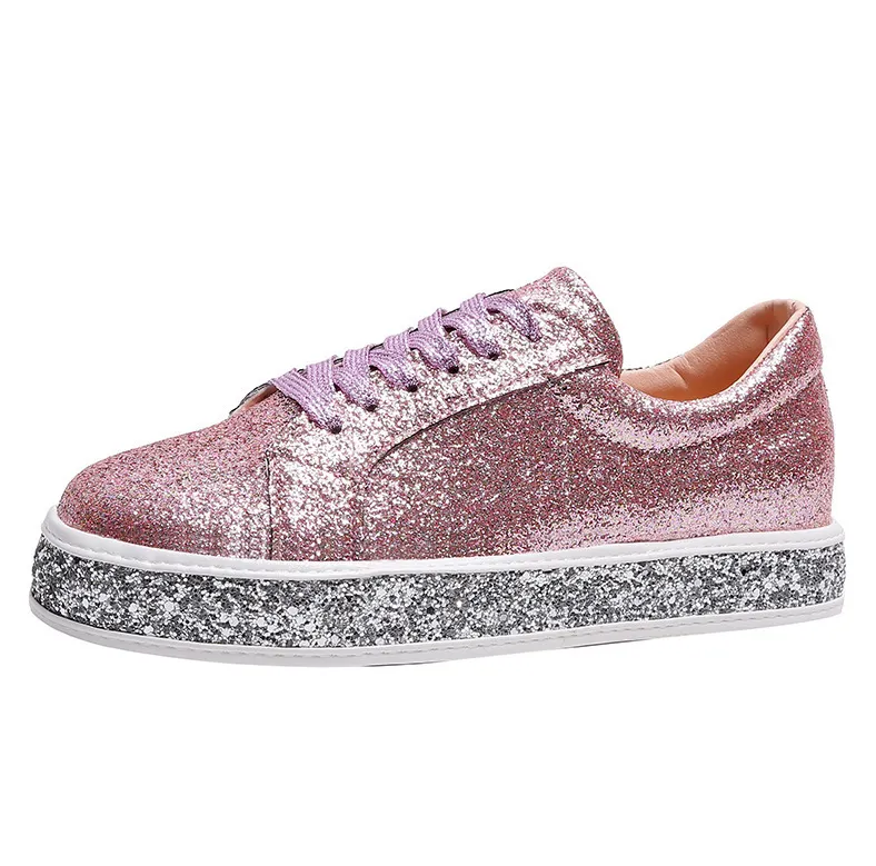 Comelyy Breathable Lace Up Sliver Bling Shoes
