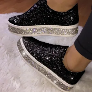 Comelyy Breathable Lace Up Sliver Bling Shoes