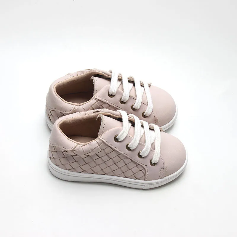 Consciously Baby Leather Woven Sneaker | Color 'Dusty Pink' | Hard Sole