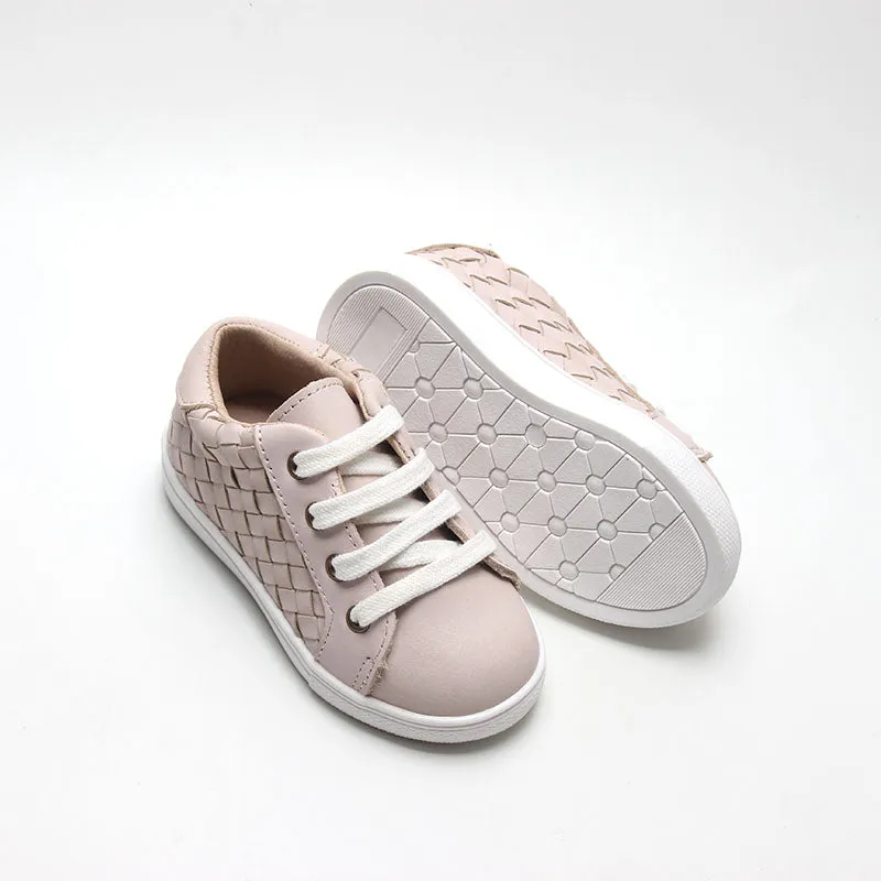 Consciously Baby Leather Woven Sneaker | Color 'Dusty Pink' | Hard Sole
