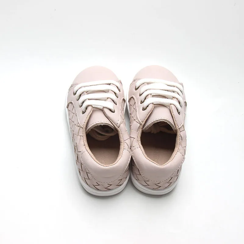 Consciously Baby Leather Woven Sneaker | Color 'Dusty Pink' | Hard Sole
