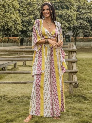 COOL AND CASUAL Co Ord Set for Women Beach Dress Vacation Outfits Beach Wear for Women Western Stylish Dresses… (Medium, Yellow)