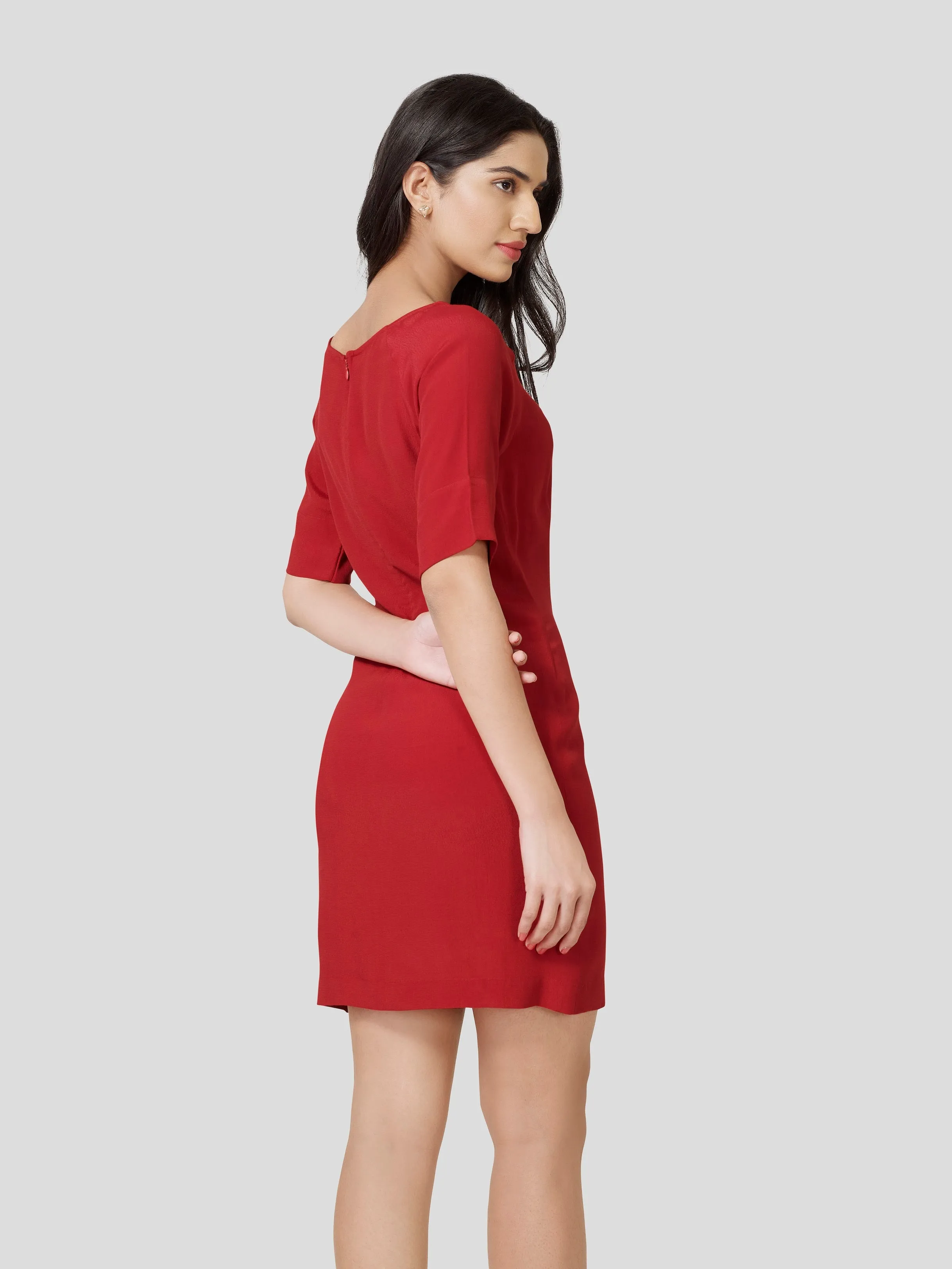 Effusive Red Dress with Reglan Sleeves