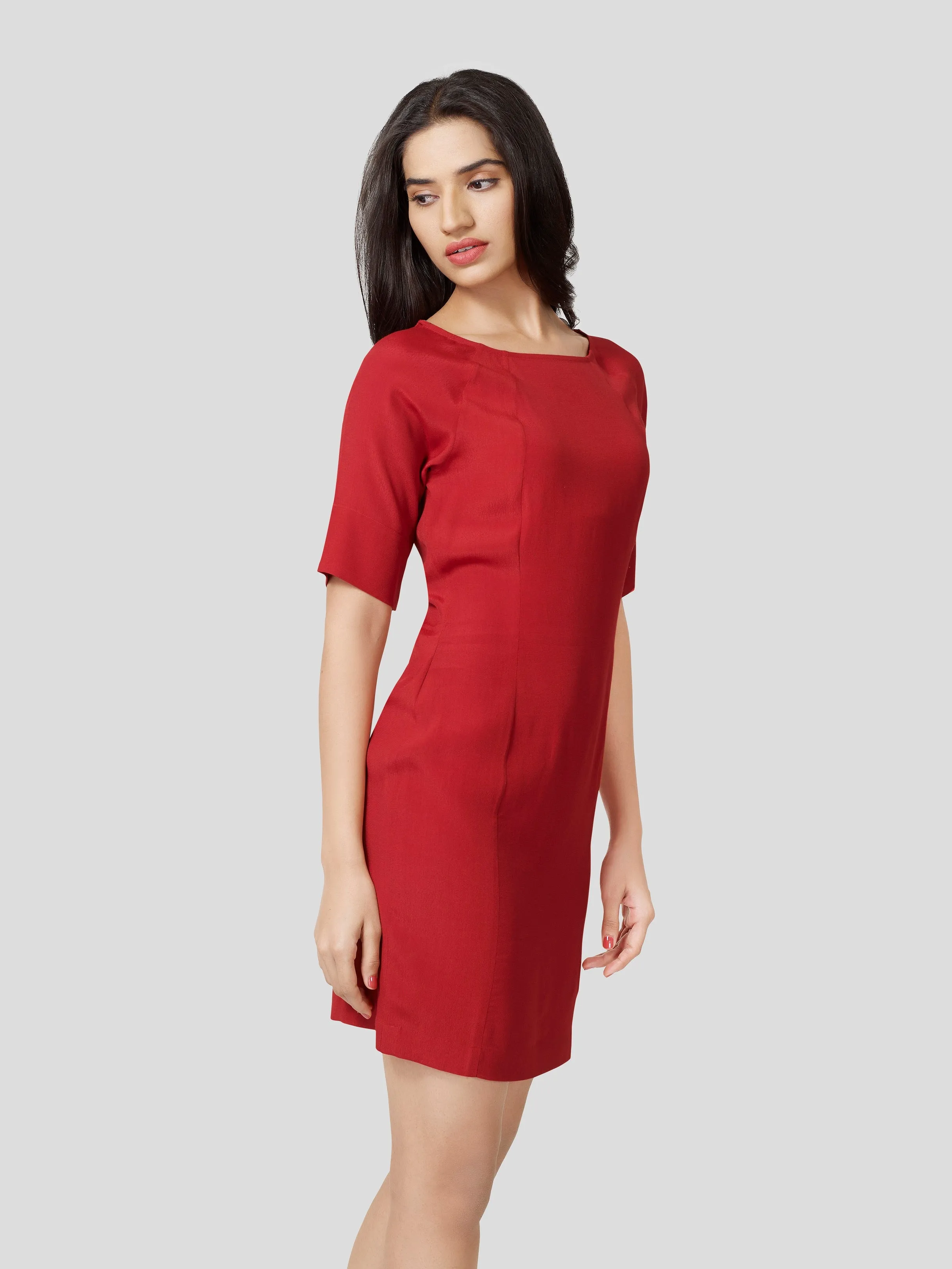 Effusive Red Dress with Reglan Sleeves