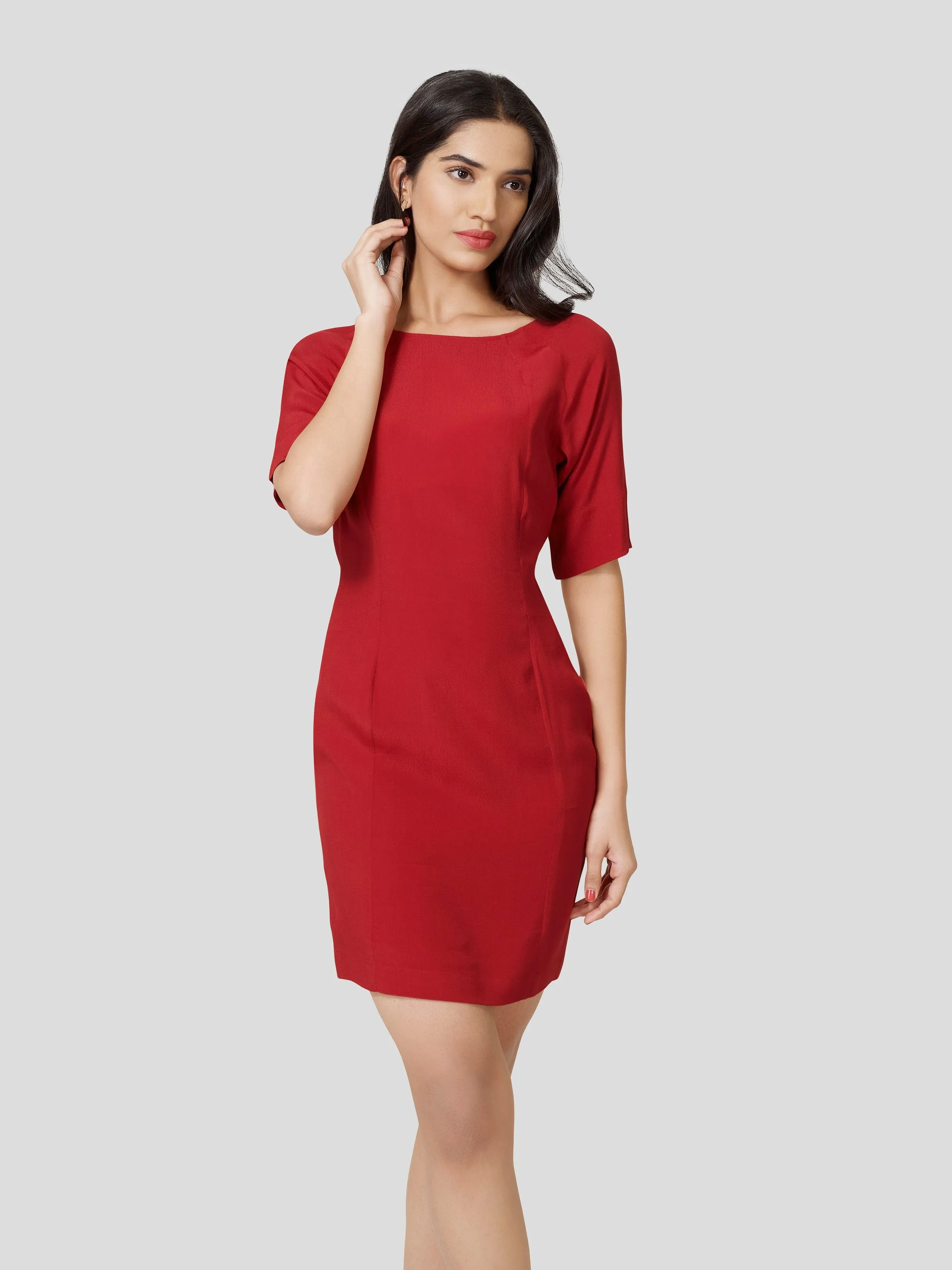 Effusive Red Dress with Reglan Sleeves