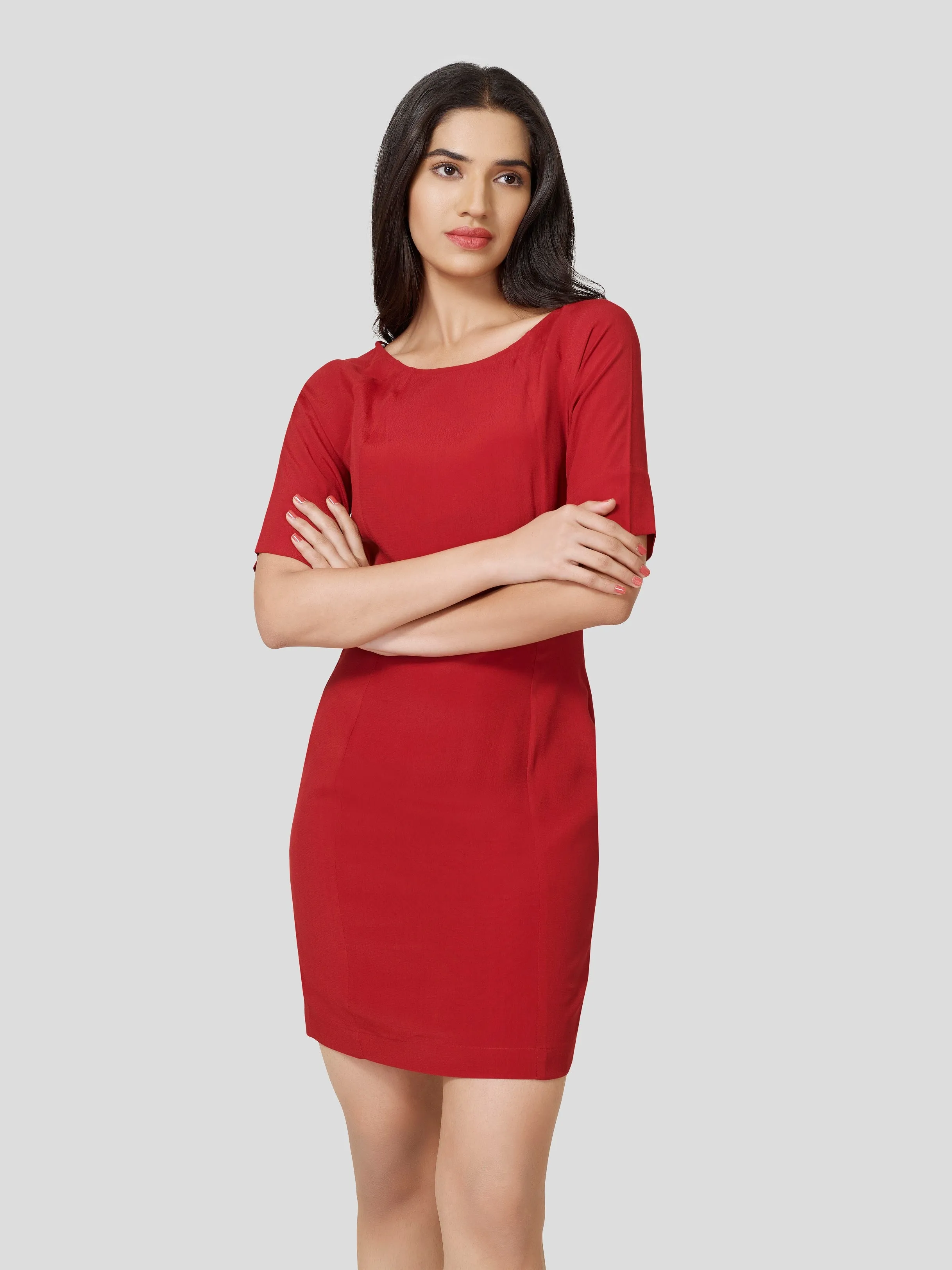 Effusive Red Dress with Reglan Sleeves