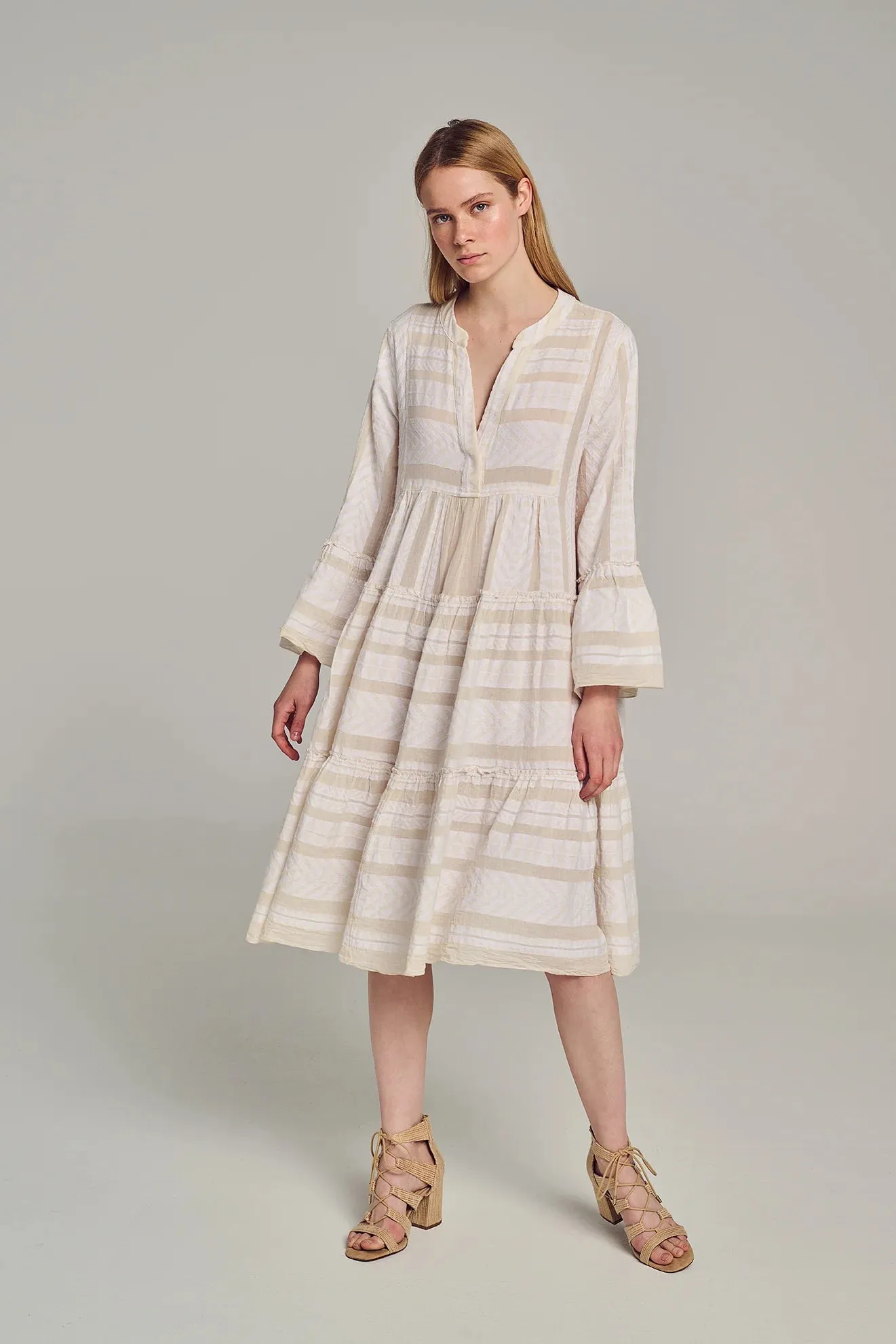 Ella Midi Dress Ecru/Off-White