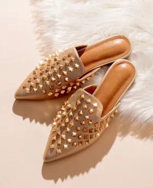 GOLD STUDS NUDE MULE
