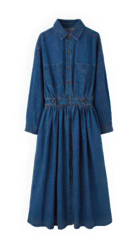 High-Waist Denim Maxi Dress