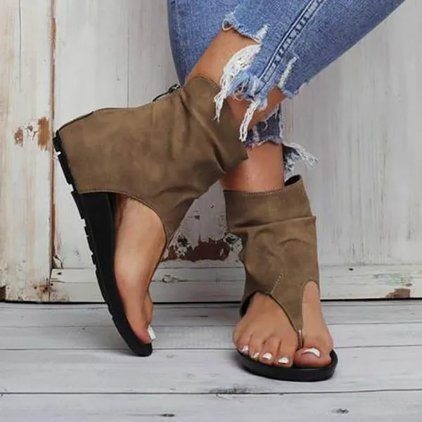 Hollow out Back Zipper Flat Booties