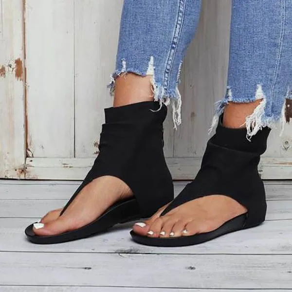 Hollow out Back Zipper Flat Booties
