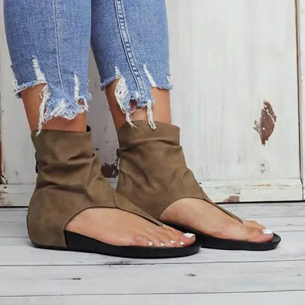 Hollow out Back Zipper Flat Booties