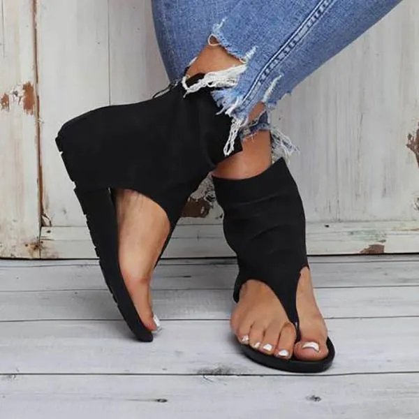 Hollow out Back Zipper Flat Booties