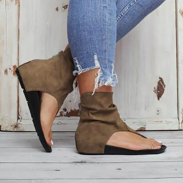 Hollow out Back Zipper Flat Booties