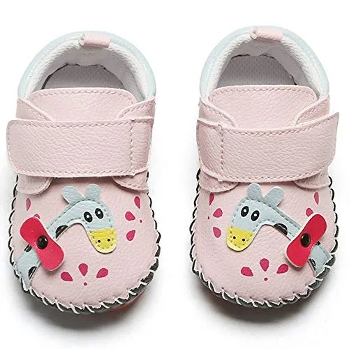 Infant Baby Girl's Handmade Soft PU Leather Non-Slip Princess Flats First Walkers, Baby Giraffe