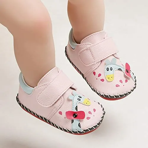 Infant Baby Girl's Handmade Soft PU Leather Non-Slip Princess Flats First Walkers, Baby Giraffe