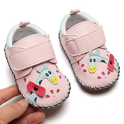 Infant Baby Girl's Handmade Soft PU Leather Non-Slip Princess Flats First Walkers, Baby Giraffe