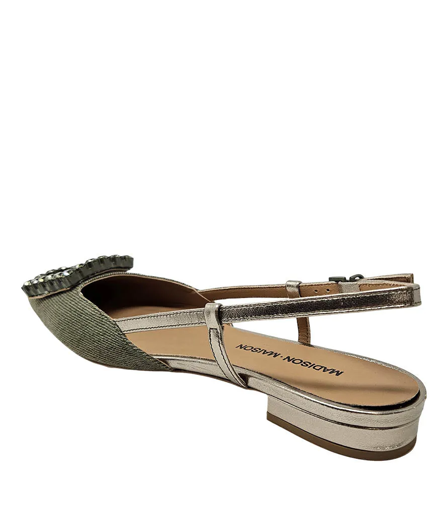 Khaki/Gold Sling Back Flat