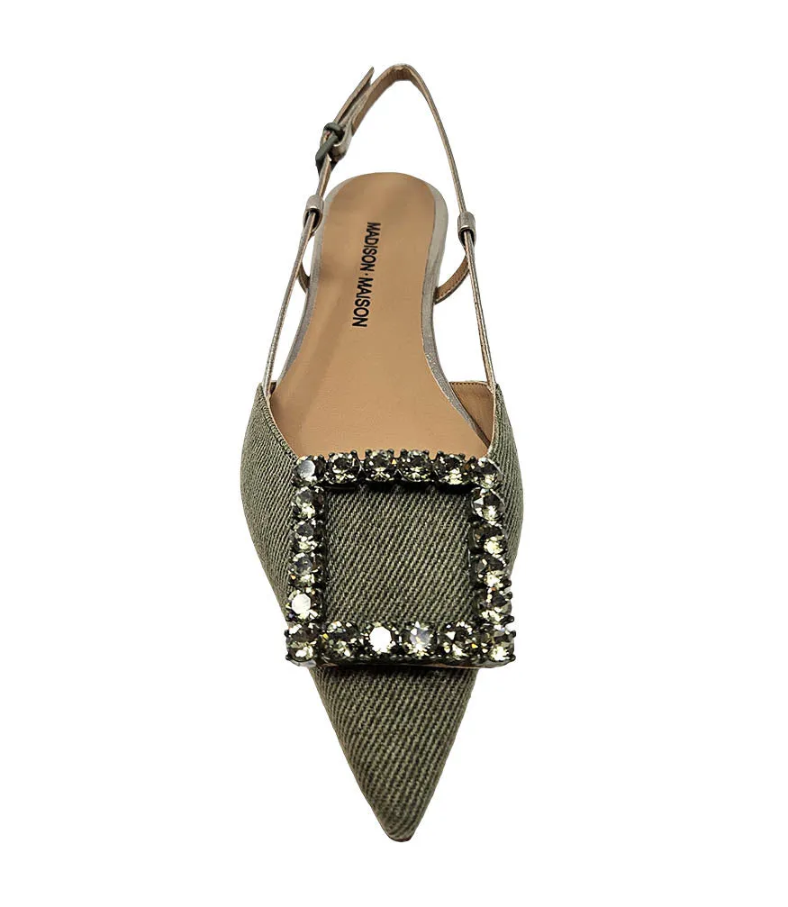 Khaki/Gold Sling Back Flat