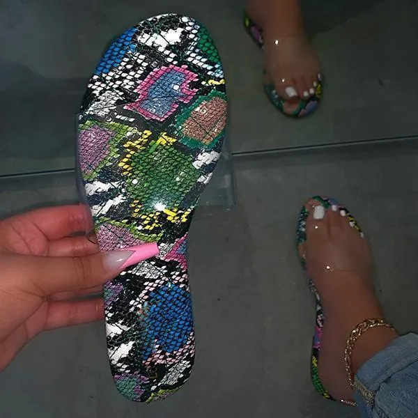 Kimemoda Womens Clear Strap Slides Slip on Flat Sandals