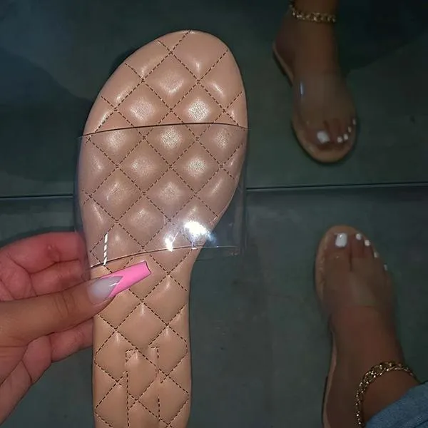 Kimemoda Womens Clear Strap Slides Slip on Flat Sandals
