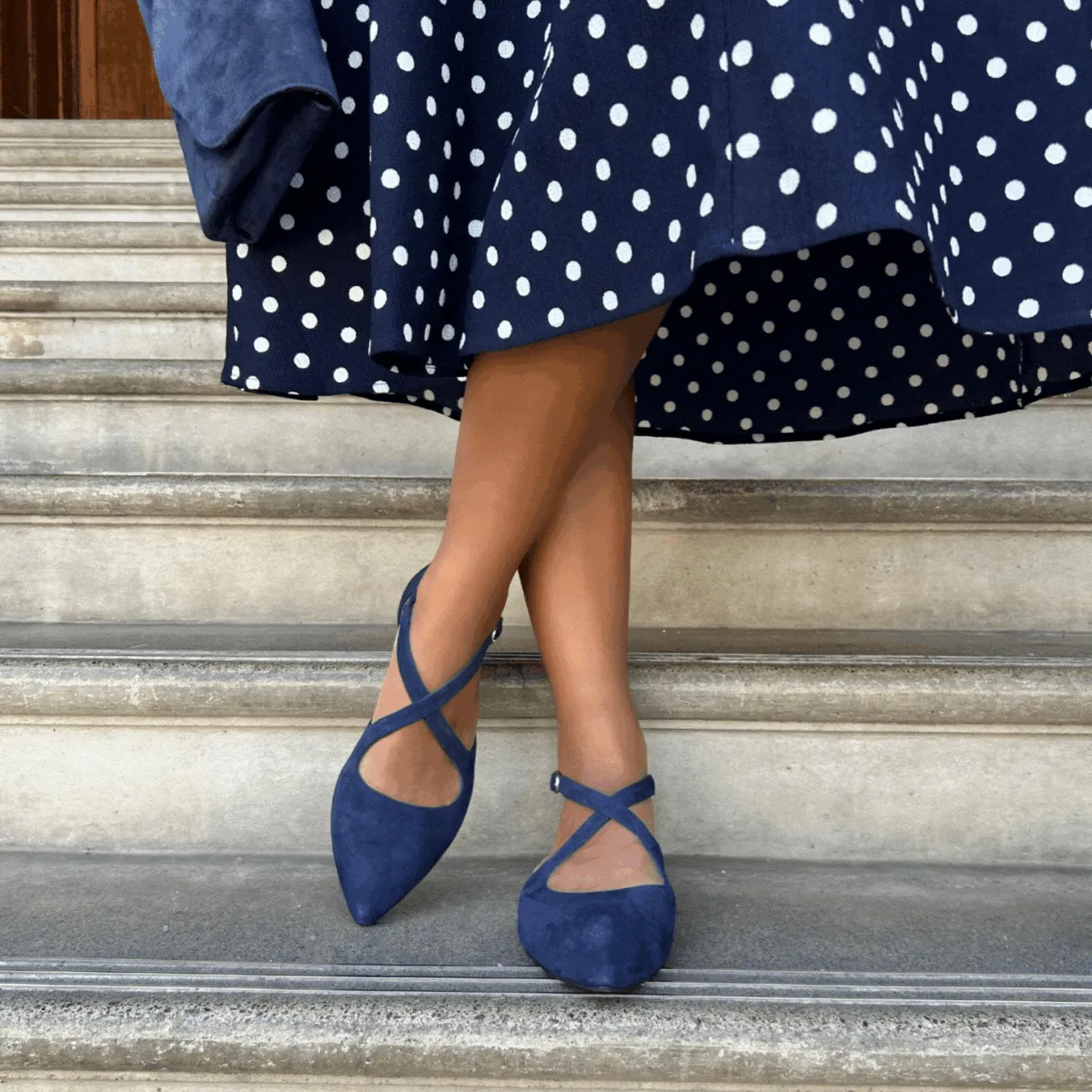 Kitty Extra Wide Width Flats - Navy Suede