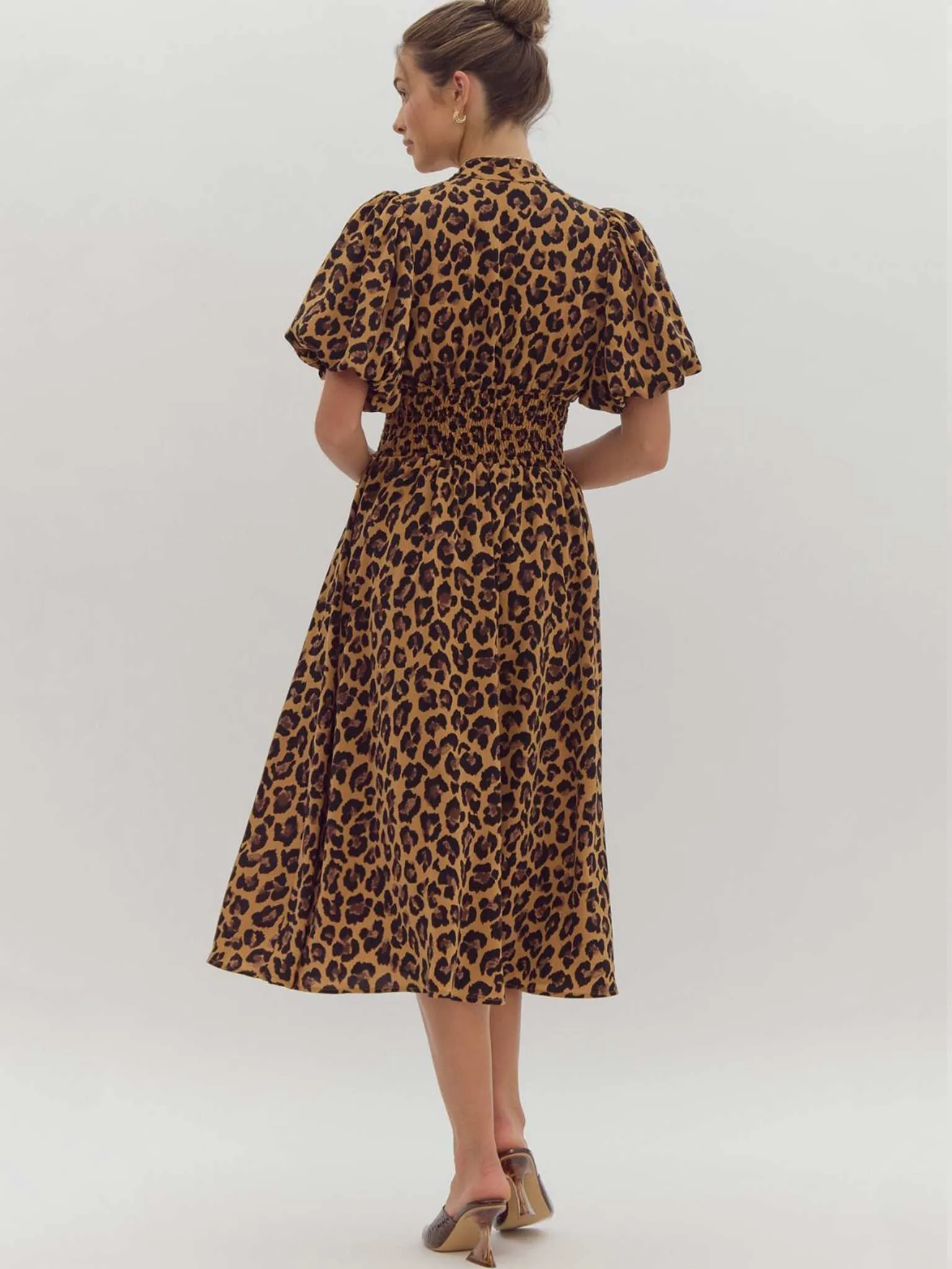 Leopard Print Zip Up Midi Dress