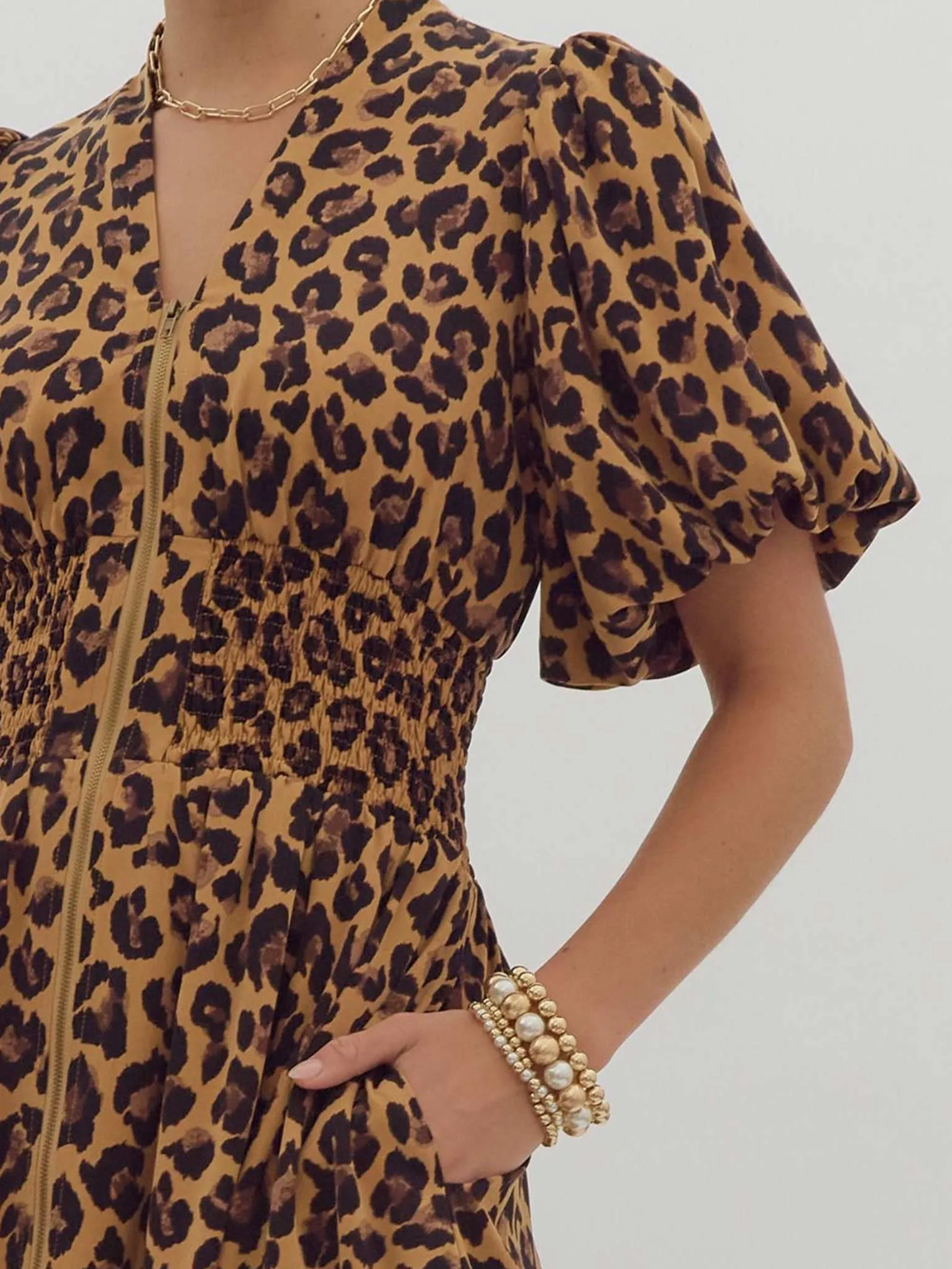 Leopard Print Zip Up Midi Dress