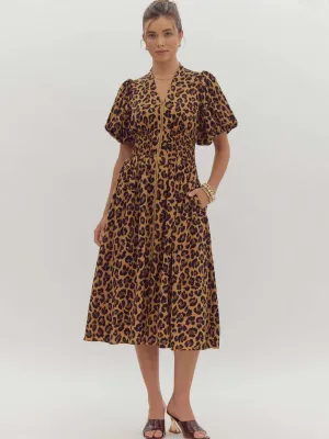 Leopard Print Zip Up Midi Dress