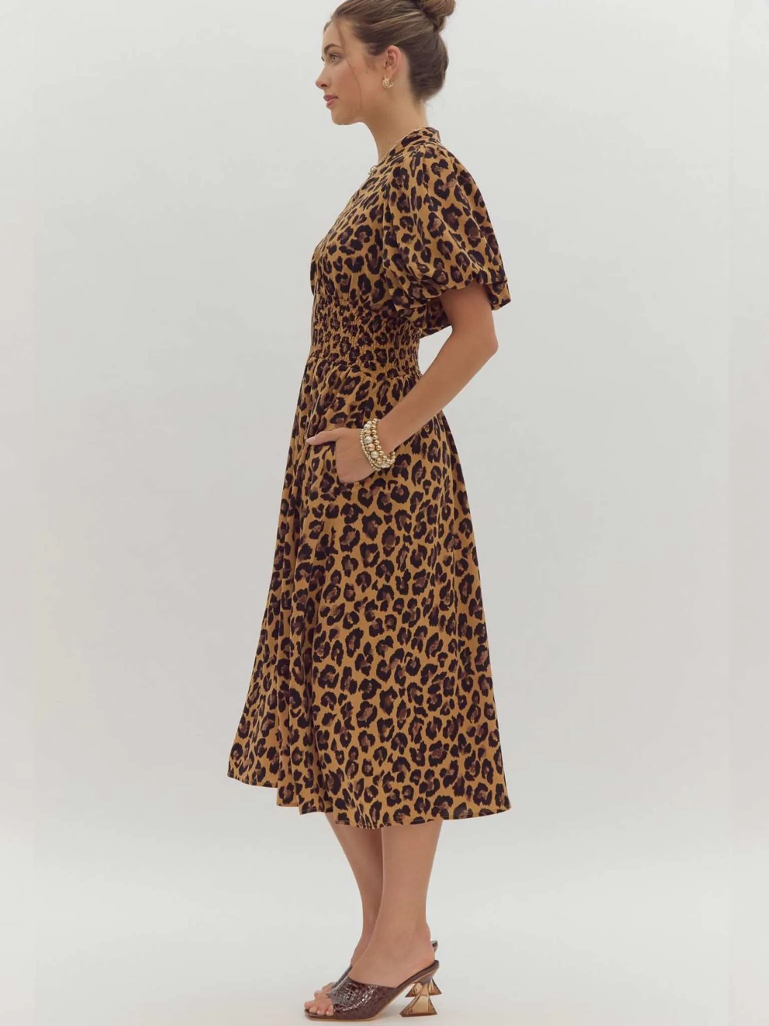 Leopard Print Zip Up Midi Dress