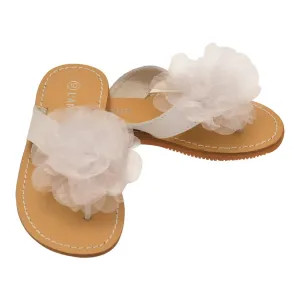 Little Girls White Organza Flower Adorned Thong Sandals 7-10 Toddler